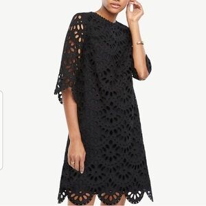 Ann Taylor Scallop Eyelet black shift dress size 0P